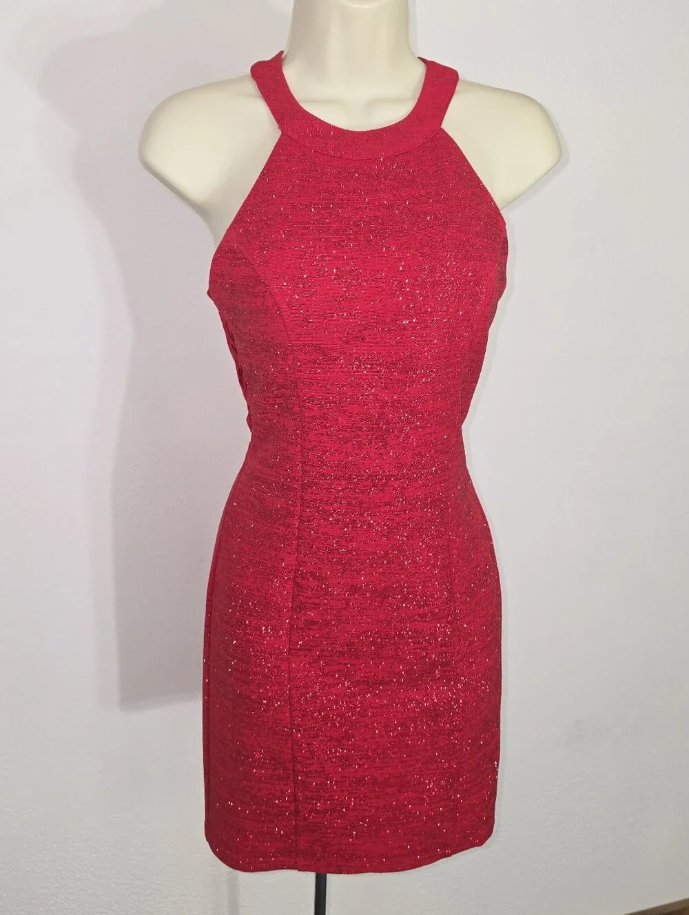 Honey and Rosie Dress Shimmery Halter Neckline Sleeveless Vibrant Red Size S - Picture 6 of 16